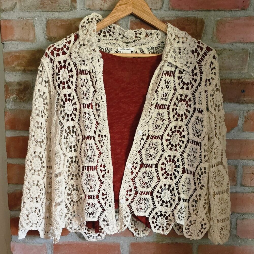 NWT: Crochet Cardigan, Ultra Pink Brand, Beige, Large